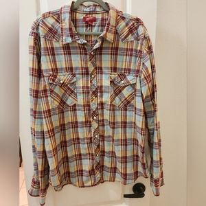Arizona Western Plaid Shirt Snap Button Men's XXL 100% Cotton